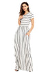 Sexy Black Striped White Short Sleeve Maxi Dress